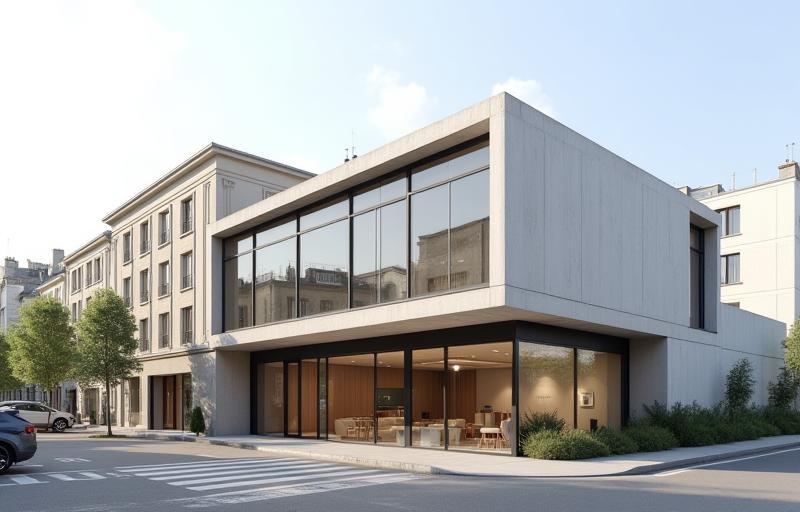 Extérieur d'une extension moderne d'un bâtiment commercial